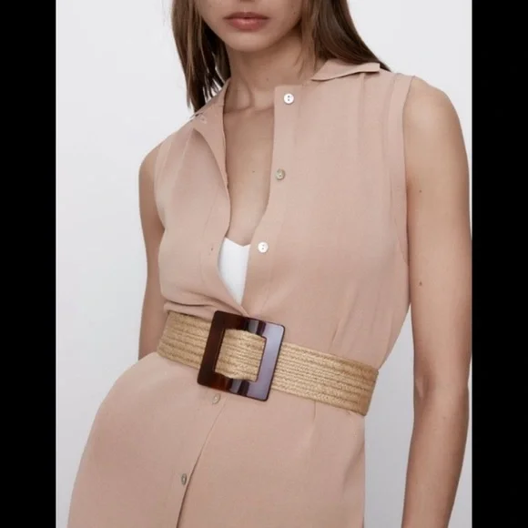 ZARA Tan Jute Weave Belt US 30 - Picture 1 of 7